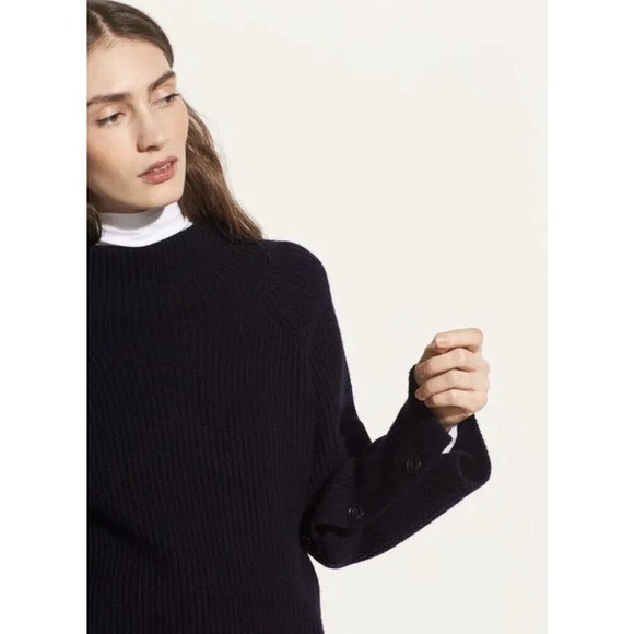 NWT Vince Button Sleeve Wool Cashmere Funnel Neck Sweater Women's Size S - Picture 2 of 9